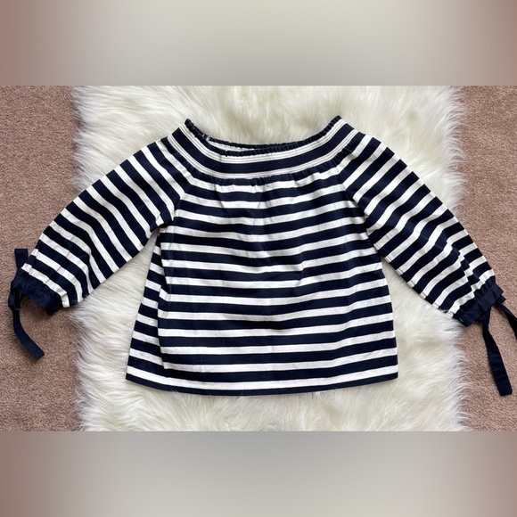 J. Crew Off the Shoulder Striped Top Nautical Blue White - Picture 2 of 4